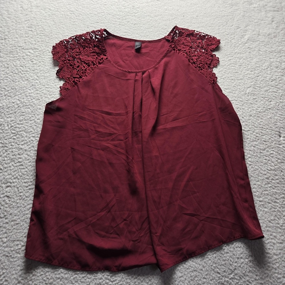 SheIn Blouse Womens Plus 3XL Red Round Neck Sleeveless Crochet Lace Tunic Top